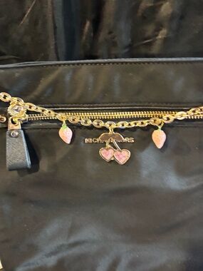 Michael Kors Black Nylon Tote with Pink Fruit Charm Chain